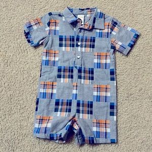 Gymboree Baby Boys Cotton Plaid Interlock Polo Romper Size 18-24 months